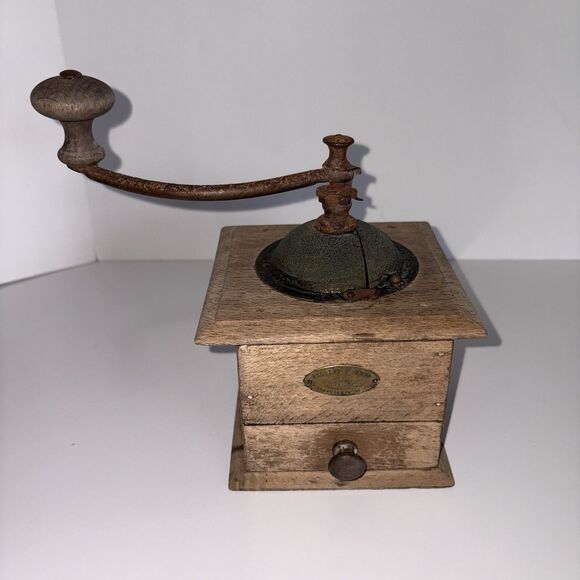 Vintage French Peugeot Freres Coffee Grinder Burr Mill Wooden French Country - Picture 2 of 16